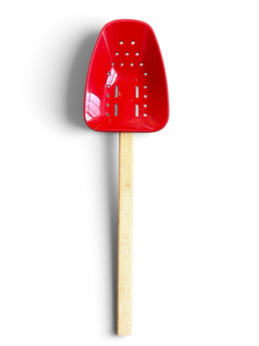 Le Creuset Gourmet Slotted Silicone Spatula Red With Wood Handle Made In USA